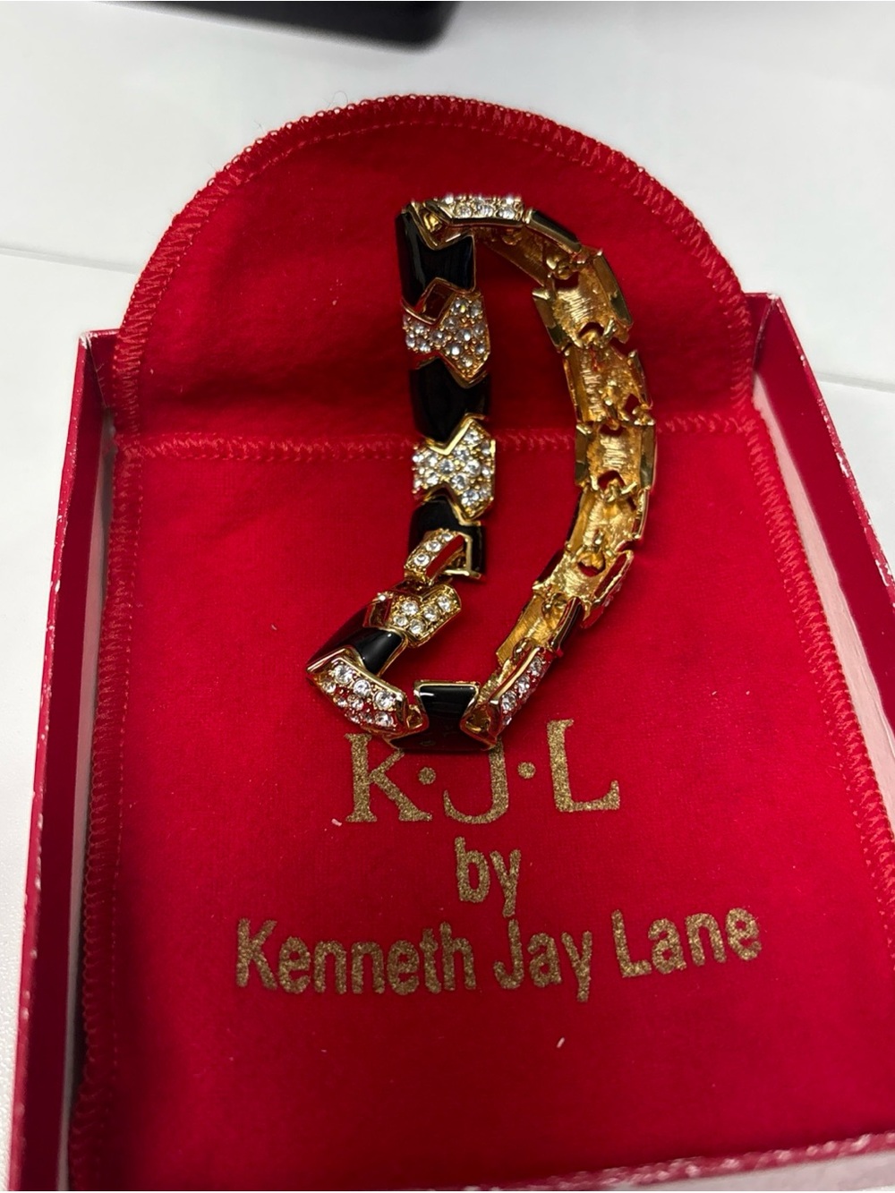 Kenneth Jay Lane Black and Gold Crystal-Accented Link Bracelet
